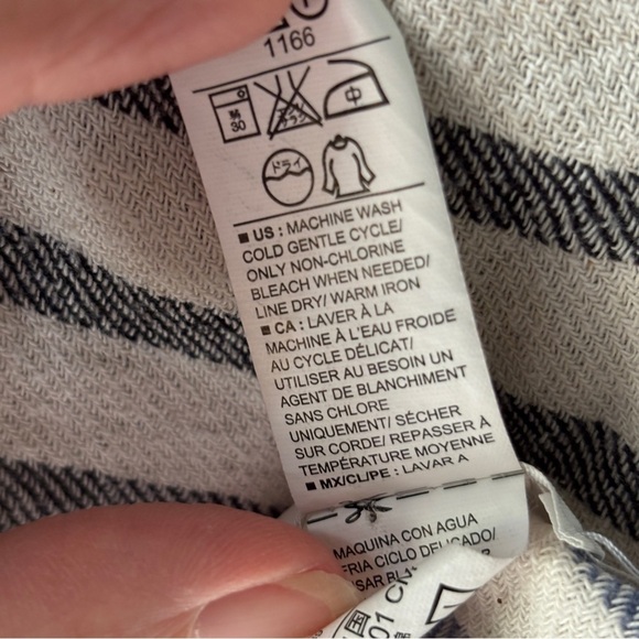 Women’s Striped Cotton Kimono Poncho Fringe Boho Layering One Size Navy Black - Picture 4 of 5